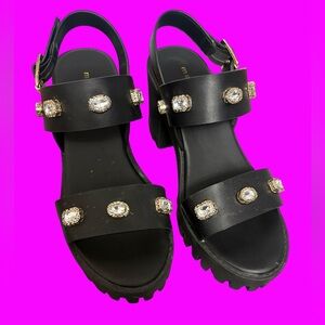 Madden Girl Black Jeweled Platform Sandals Size 8